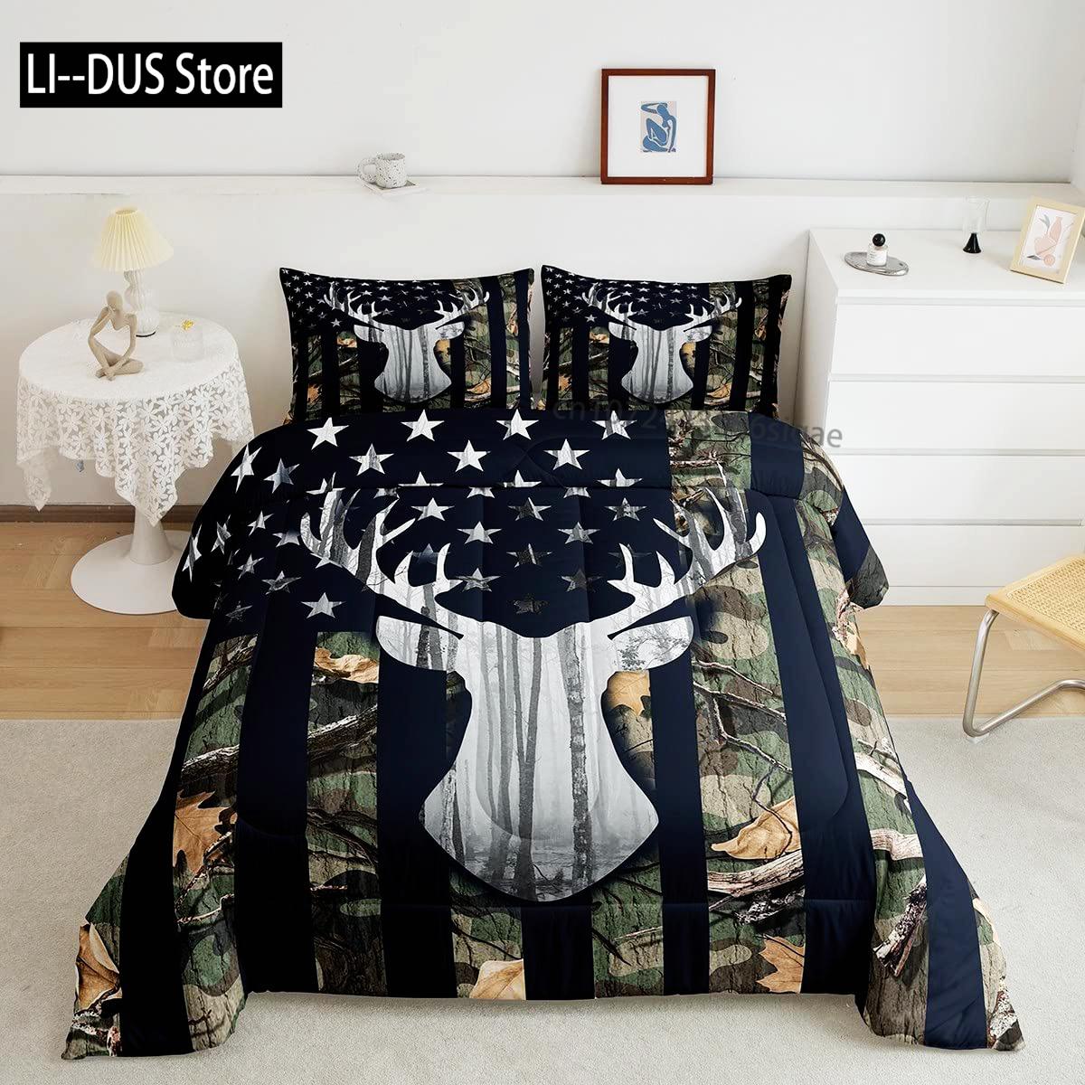 

Comforter Deer Hunting Bedding Set Queen American Flag Queen Size For Boys Teens Room Decor Full Size With 2 S Comforter (quilt)-EU Single(135*200cm)3pcs