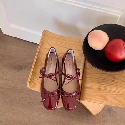 Self-kept Version of Red Ballet Mary Jane Shoes Women's Thick Heel Patent Leather Grandma Shoes Retro Shallow Mouth Square Head Single Shoes