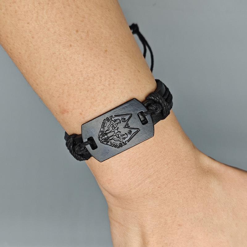 Men's Punk Leather Bracelet with Tibetan Wolf Head - Multi-Layer Woven Cord, Perfect Gift for Boyfriend