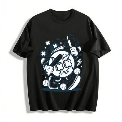 Funny Baseball Champion Cartoon Print Casual T-Shirt Pure Cotton T-shirt