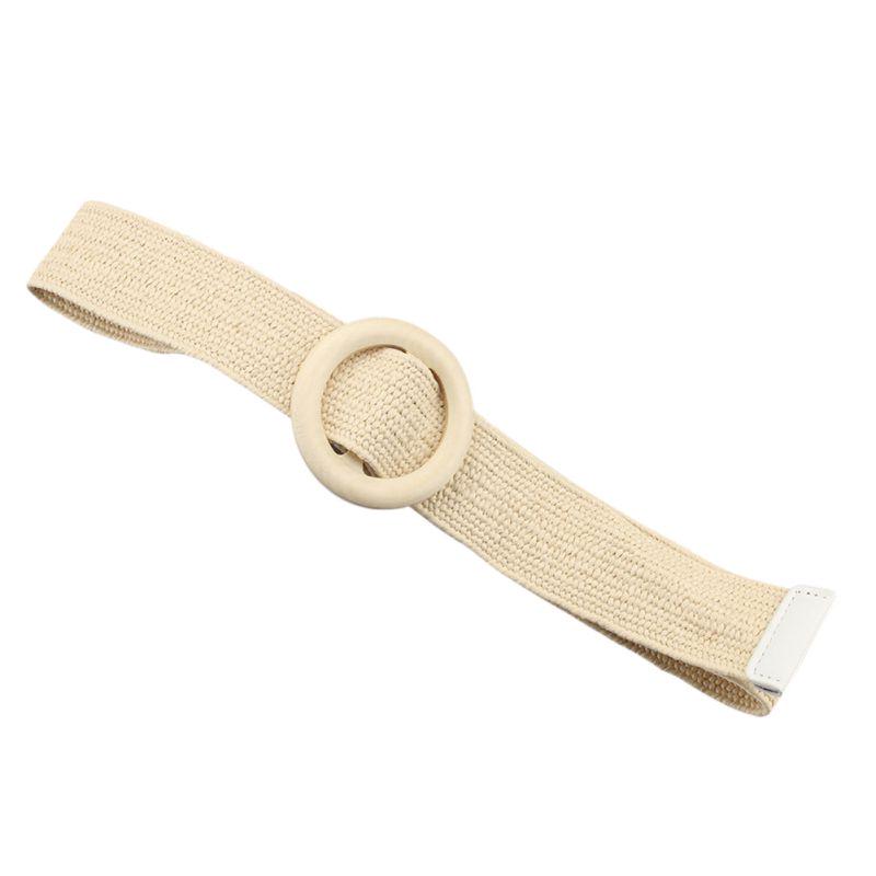 Lady Bohemian Elastic Braided Belt  Female Dress Jeans Wide Black PP Straw Designer Wood Buckle Boho Belts
