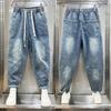 Blue jeans summer men's new loose casual pants fashion straight versatile Harlan nine-point pants