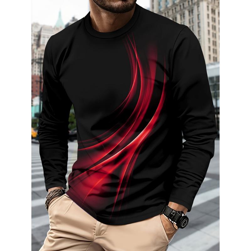 T-shirt Sportiva da Uomo a Manica Lunga da Uomo Casual per Sport Fitness Tempo Libero Leggera con Stampa Sfumata 3D Streetwear Casual