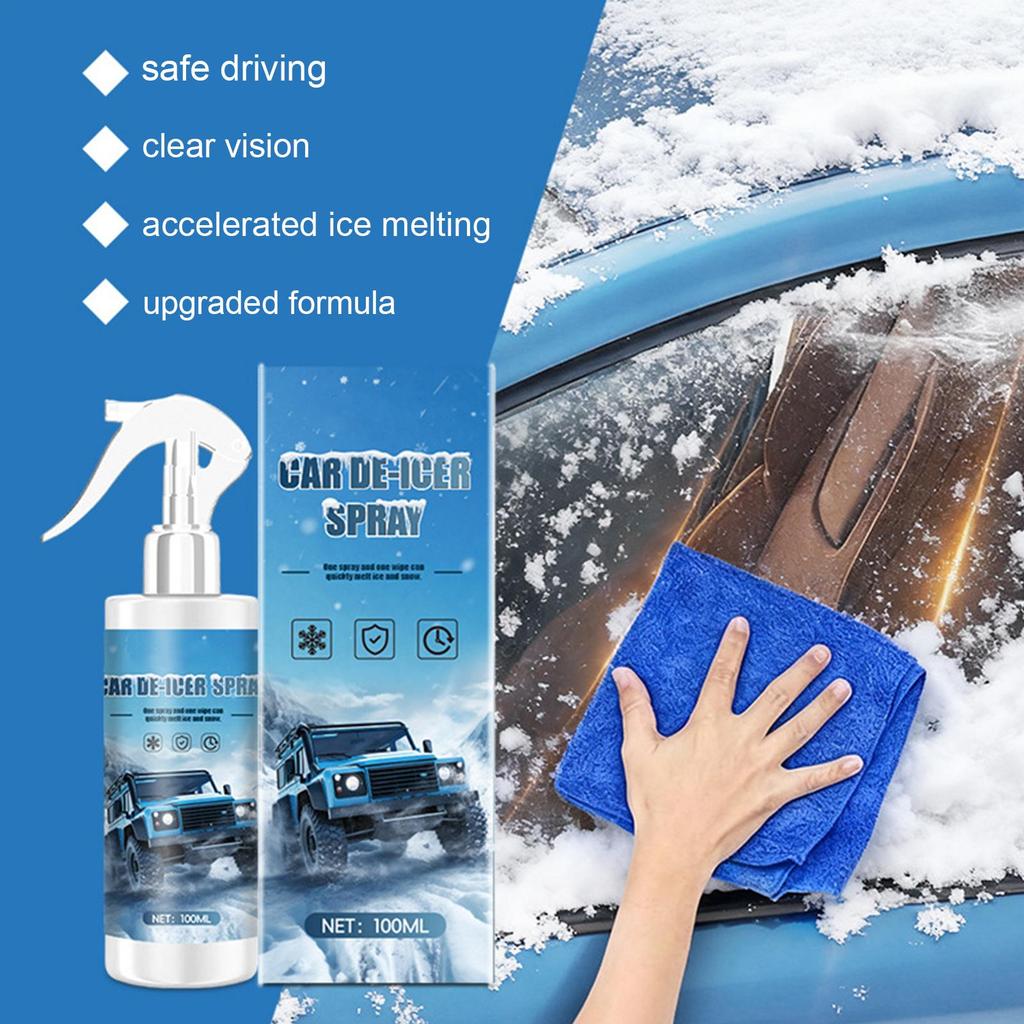 Fast-Acting Windshield Deicer Spray 100ml Defroster & Anti-Freeze Ice Melt for Car Glass, Locks, Latches, Headlights, Door Seals