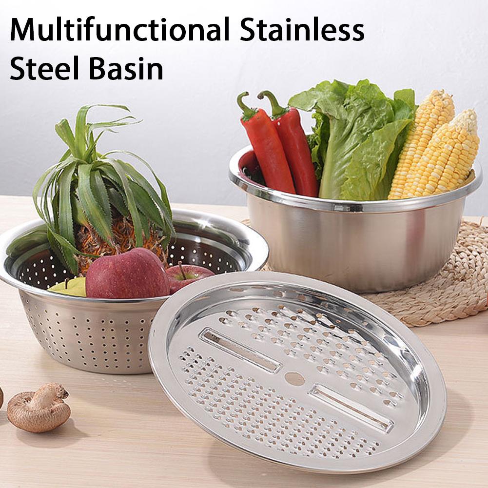 Multifunctional Stainless Steel Basin Vegetable Fruit Pasta Strainer, Large Heavy Duty Filter Bowl Kitchen Suppllies