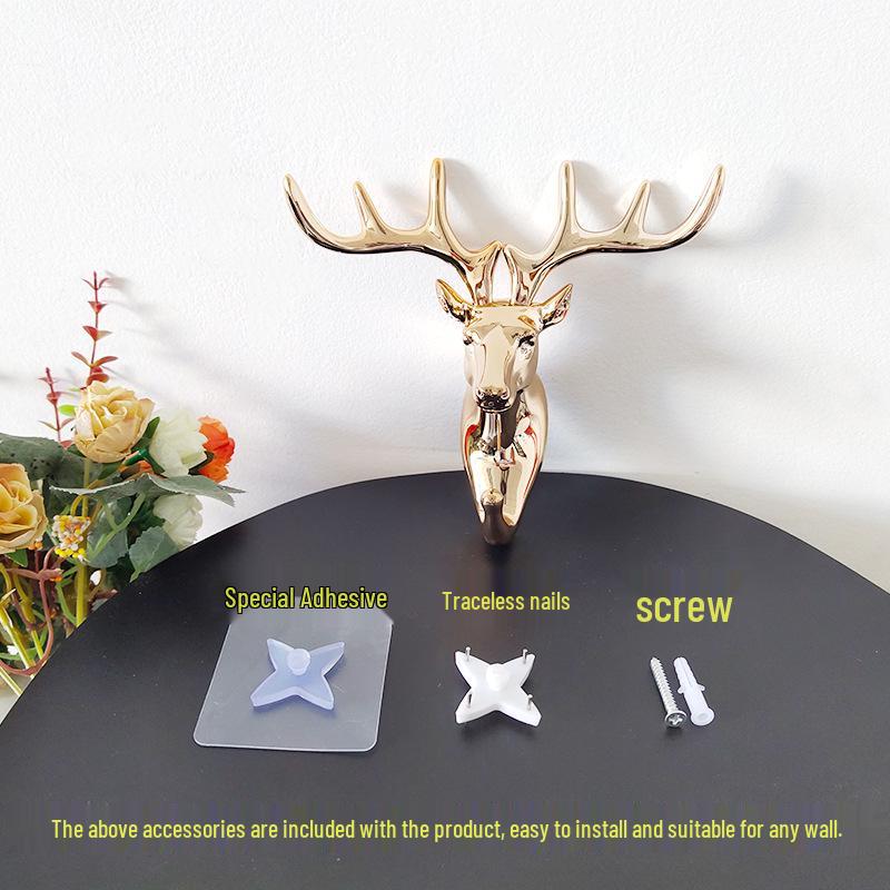 Deer Head Cartoon Wall Hook - New Creative Punch-Free Design for Home Decoration