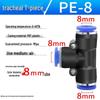 Pneumatic Air Tube Quick Connector PE8 Straight Tee with Reducing Blue Cap PEG8-6/10.