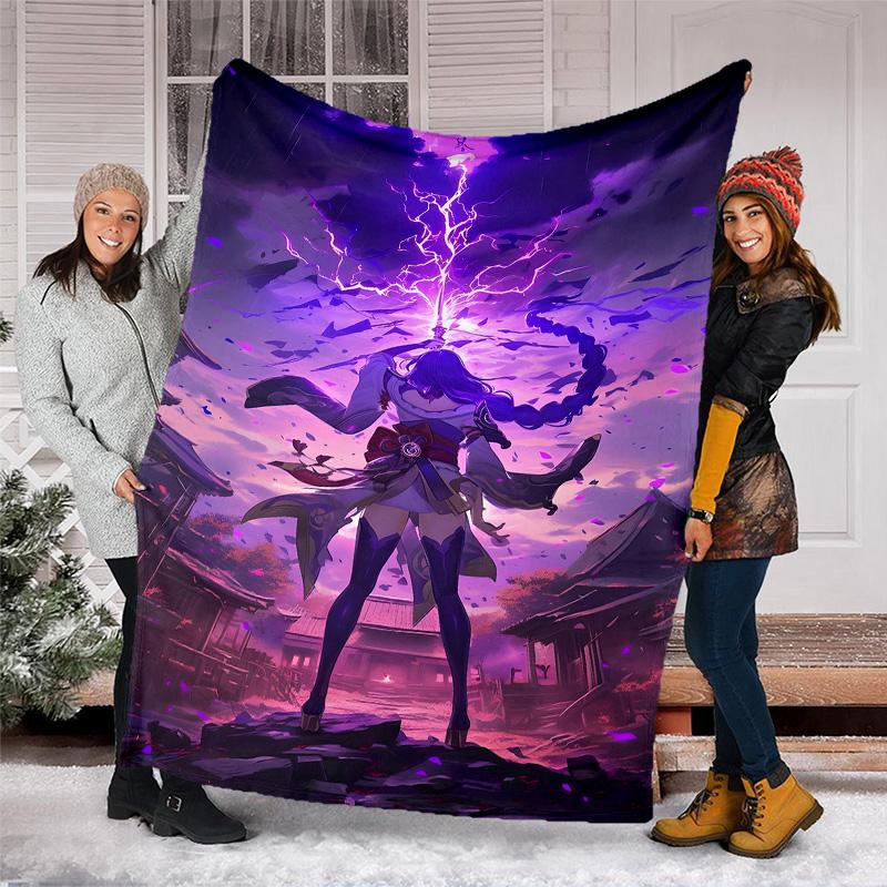 1pc Genshin Impact Beelzebul2 Theme Blanket - Digital Print, Polyester, Cozy for All Seasons, Perfect for Outdoor, Camping, and Travel