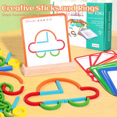 Crianças de madeira criativa varas e anéis quebra-cabeça jogo de inteligência Montessori 3D jogo de quebra-cabeça brinquedos educativos iniciais para crianças