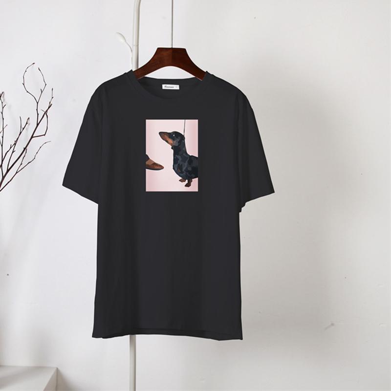 Hirsionsan Vintage Art T Shirt Women Summer Casual 100% Cotton Short Sleeve Tees Female Loose Cartoon Pattern Print White Tops