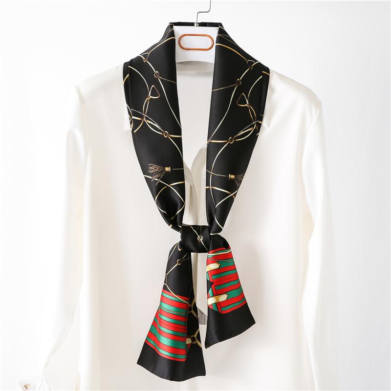 Hijab Real Long Silk Women Print Elegant Neck Scarves Hair Head Ribbon Tie Bag Handle Decoration Foulard Collar Kerchief