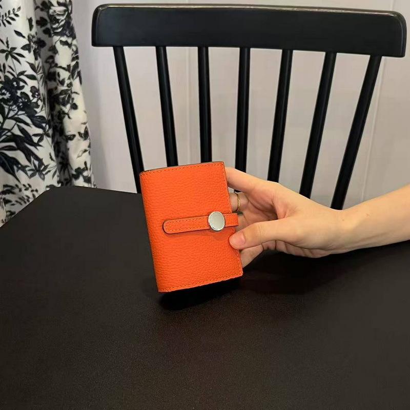 26 New Genuine Pickup Truck With Leather Toe Layer, Women s Foldable Short Wallet, Trendy Leather, Fashionable Drawstring, Versatile Wallet 10.5x7.5x2.5cm оранжевый