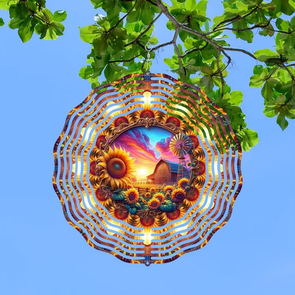 10 Inch Metal Wind Spinner for Garden Decor Vibrant Sunrise Geometric Design 360 Rotating Hook Indoor Outdoor Yard Art No Electricity