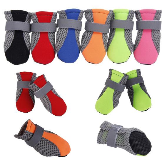 4 Stück Haustier-Hundeschuhe, rutschfeste, weiche Sohle, atmungsaktives Mesh, verstellbare Riemen, Stiefel