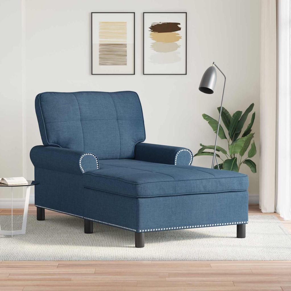 Blue Lounge Chaise Longue with Cushions 91 X 157 X 91 Cm Fabric