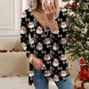 Women Autumn Christmas Printed Long Sleeve T-Shirts  Loose V-Neck Plus Size Tee Shirt Tops Comfy Blouse