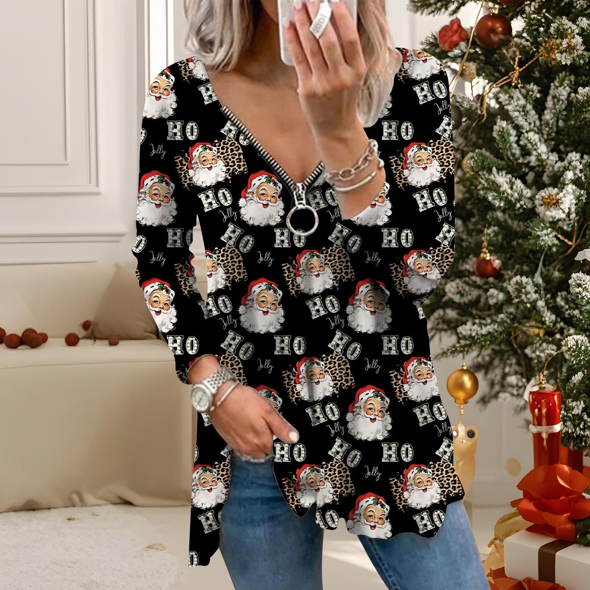 

Women Autumn Christmas Printed Long Sleeve T-Shirts Loose V-Neck Plus Size Tee Shirt Tops Comfy Blouse 8XL белый