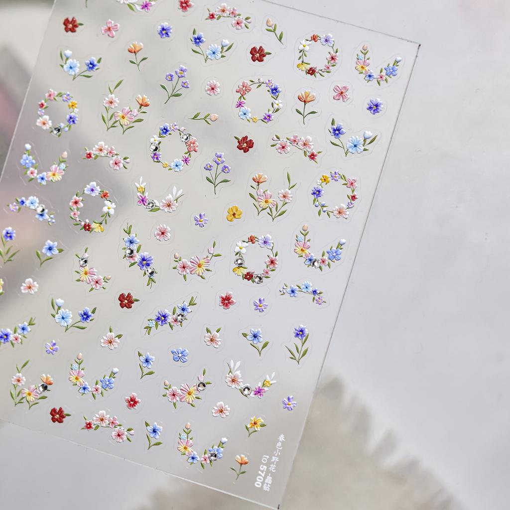 Spring Wildflowers Nail Stickers 5D Softs Embossed Relief Nail Art Stickers Exqusitive Garland Back Adhesive Nails 3D Decoration
