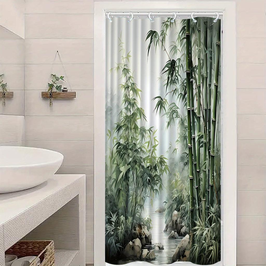 JIT1pcs Bamboo Pattern Printed Bath Curtain, High-end Elegant and Convenient Installation for Bathroom Curtain, Suitable for H