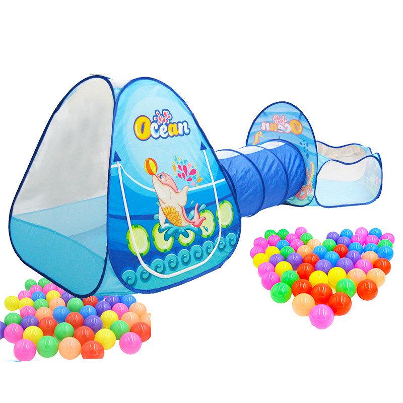 Ocean Adventure Kids Tent Set - Indoor Playhouse & Crawling Tunnel with Foldable Basketball and Ball Pit