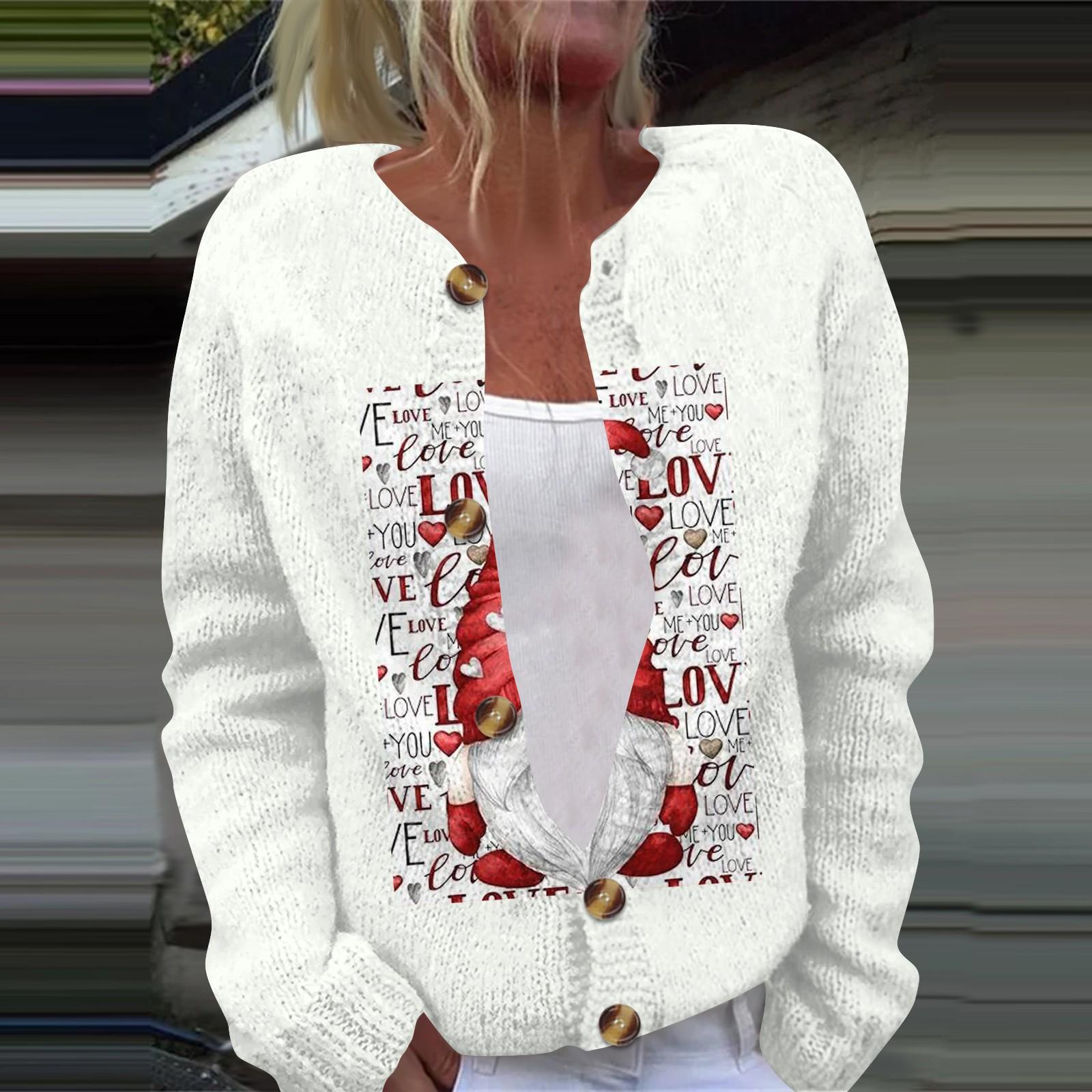 

Женская модная принтованная ко Дню святого Валентина трикотажная куртка-кардиган с длинными рукавами на пуговицах XL винный