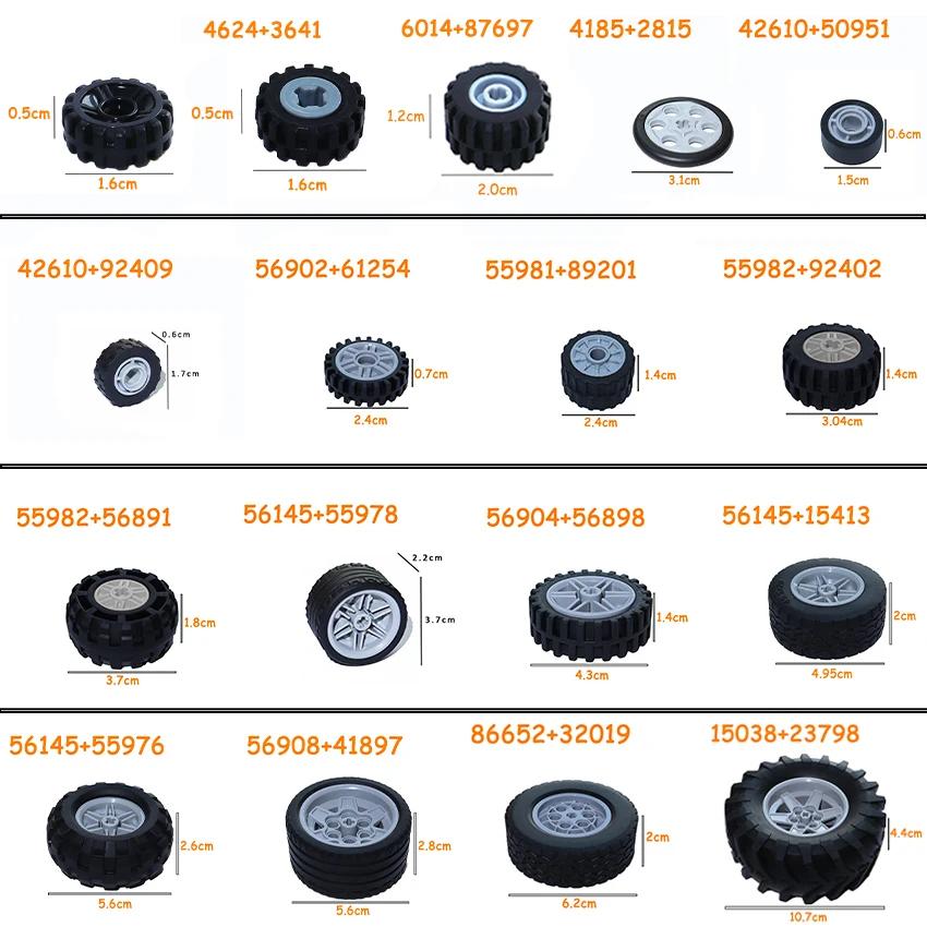 Full-size Tire Wheel Cross Hole Set Car Truck Wheels Hub Technical Bricks MOC Motorcycle Tyre & Rim Construction Building Blocks