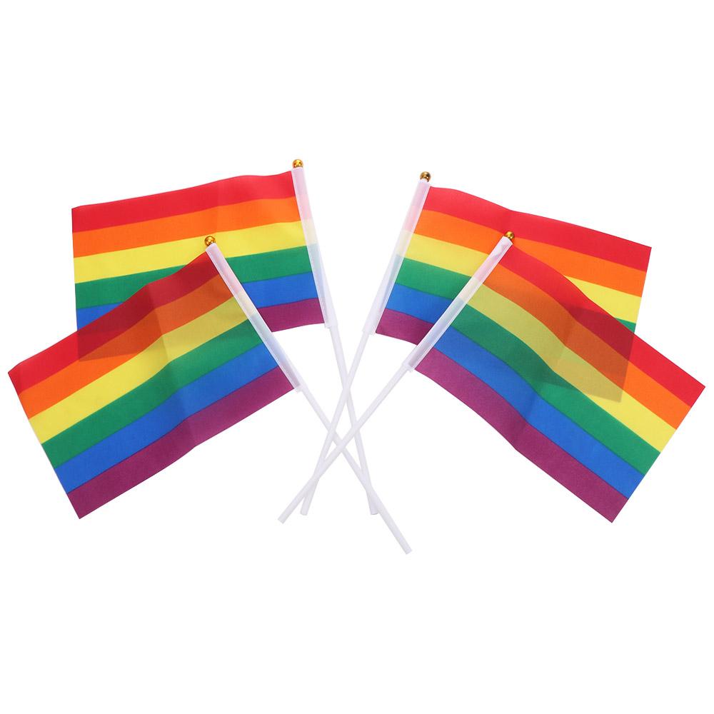 10Pcs Rainbow Rainbow Hand Flag Dacron HandHeld Flag Small Rainbow Flags  Party Decorations