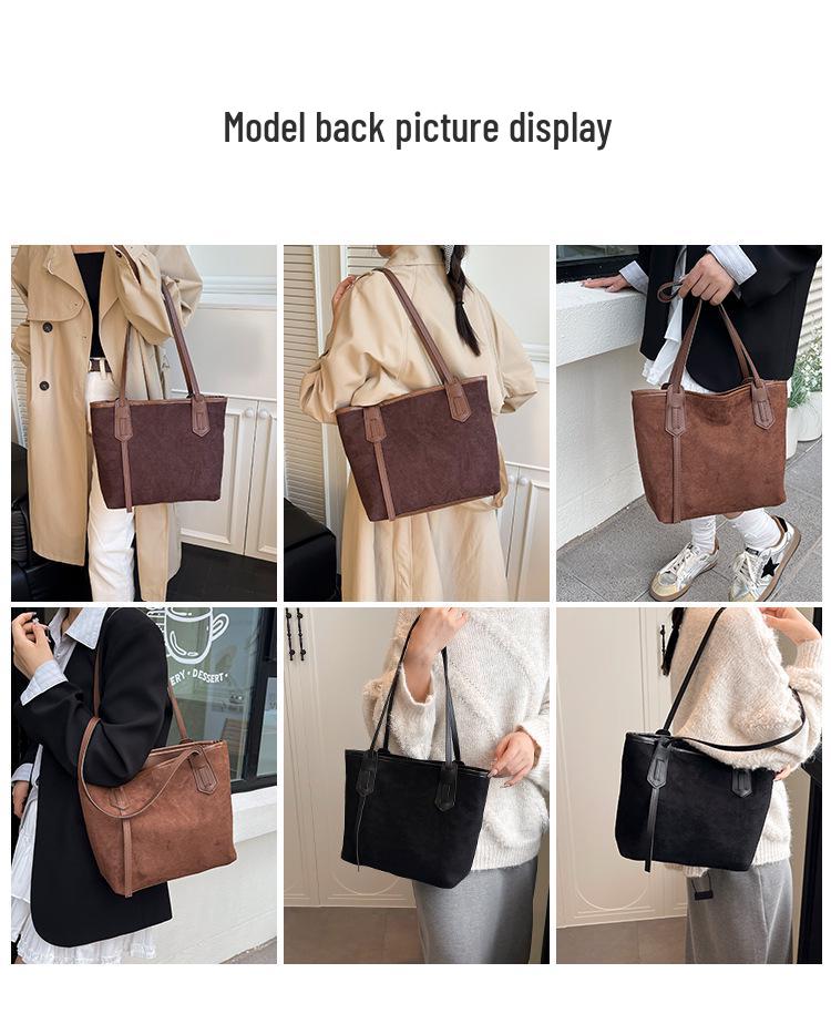 Korean-Style Suede Tote Bag: European & American Retro, Large Capacity, Casual Commuter Shoulder Bag