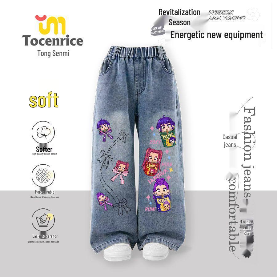 2025 Autumn/Winter Kpop Monster Hunter Girls' Fleece-Lined Wide-Leg Jeans