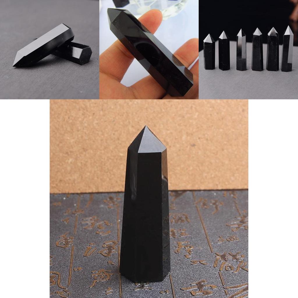 100 Obsidian Natural Black Quartz Crystal Stone Point Healing Wand Hexagonal