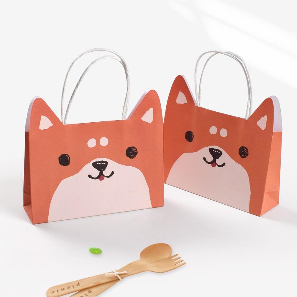 5pcs With Handles Packaging Bags Cute Animal Paper Candy Bags Portable Paper Gift Bag  Candy