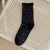 Women's Fall Ballet-Style Polka Dot Mid-Calf Cotton Scrunch Socks with Rolled Edge