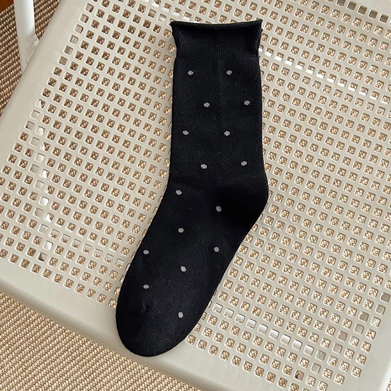 Women's Fall Ballet-Style Polka Dot Mid-Calf Cotton Scrunch Socks with Rolled Edge