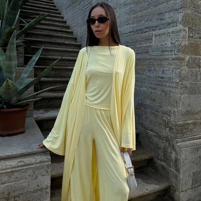 Women's 2026 Summer New Casual Long Cardigan Long Sleeve Top High Waist Long Pants Fashion Set