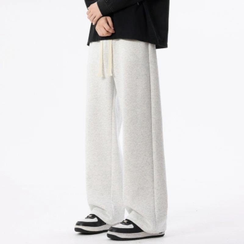 Men's Light Gray Wide Leg Pants, Drawstring Waist Casual Straight Trousers, Streetwear Style for Daily Wear