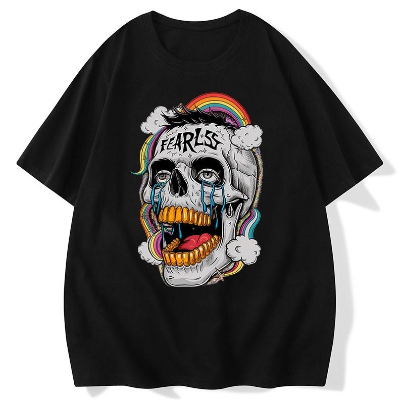 

Underworld Crying Skull Funny Avatar Shortsleeved Tshirt Mens Printed Personality Large Size Top 4XL