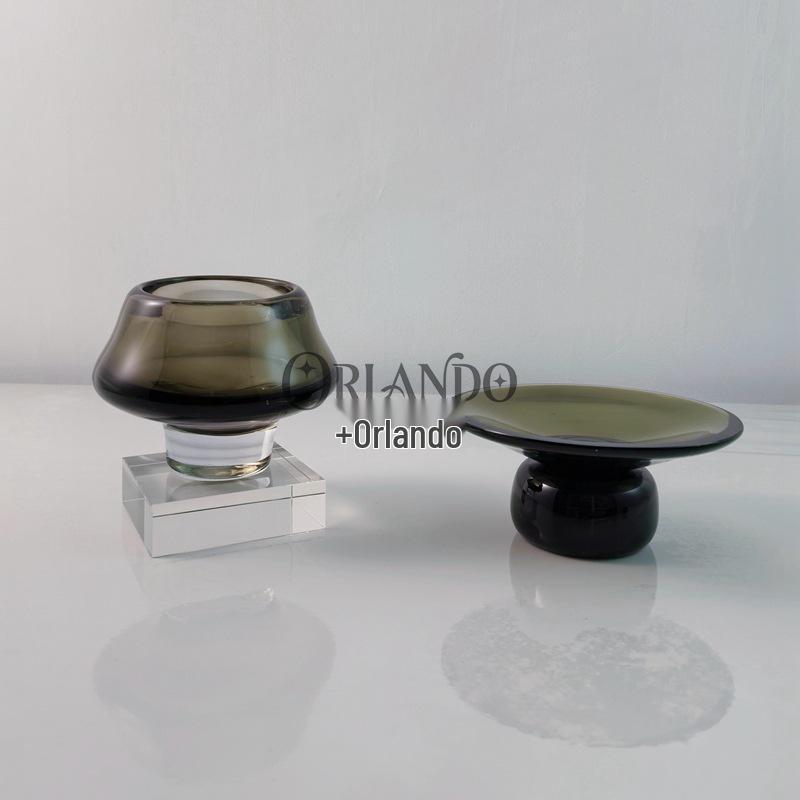 

Modern Luxury Handmade Crystal Glass Fruit Bowl Vase for Living and Dining Rooms 14 x 14 x 12 cm серый