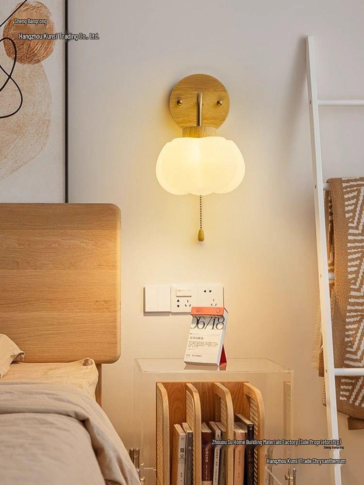 2023 Japanese Wabi-Sabi Solid Wood Wall Lamp – Retro Bedside & Hallway Light