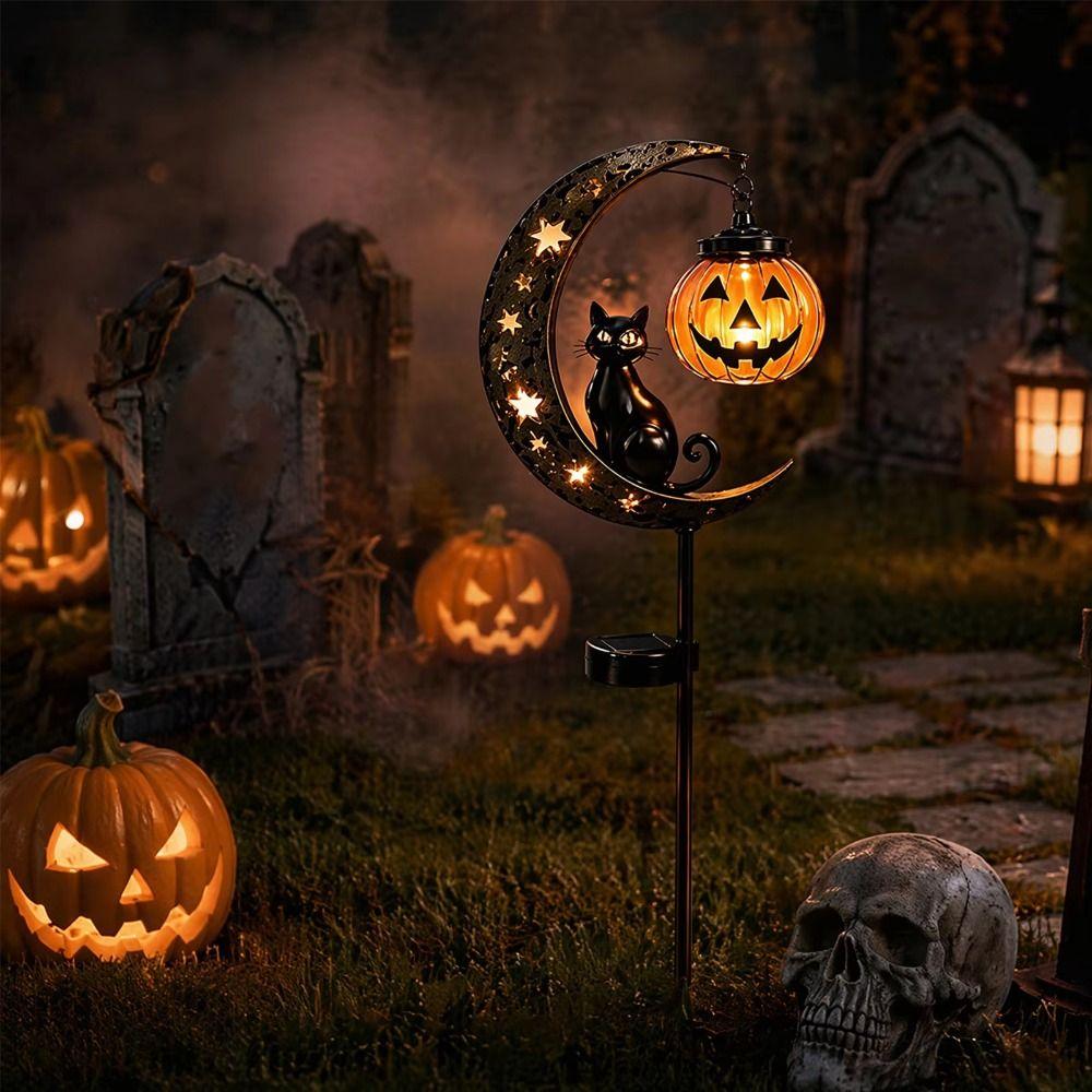 Waterproof Solar Lamp Auto On/Off Iron Cat Moon Design Solar Garden Lights Pumpkin Design Landscape Lighting