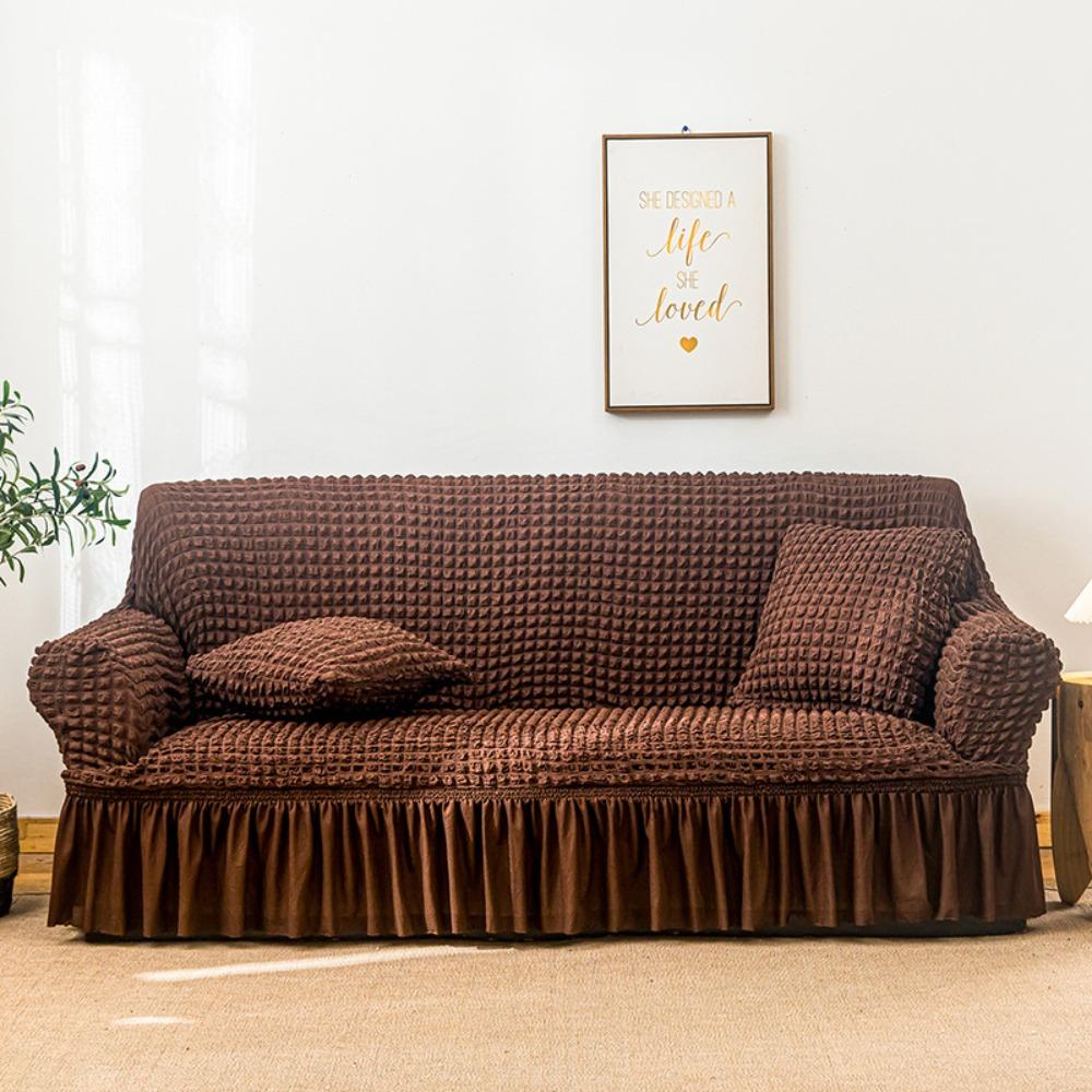 Stretchable Couch Cover Full Wrap Universal Skirt Anti Slip Cat Proof Bubble Weave All Season Sofa Protector