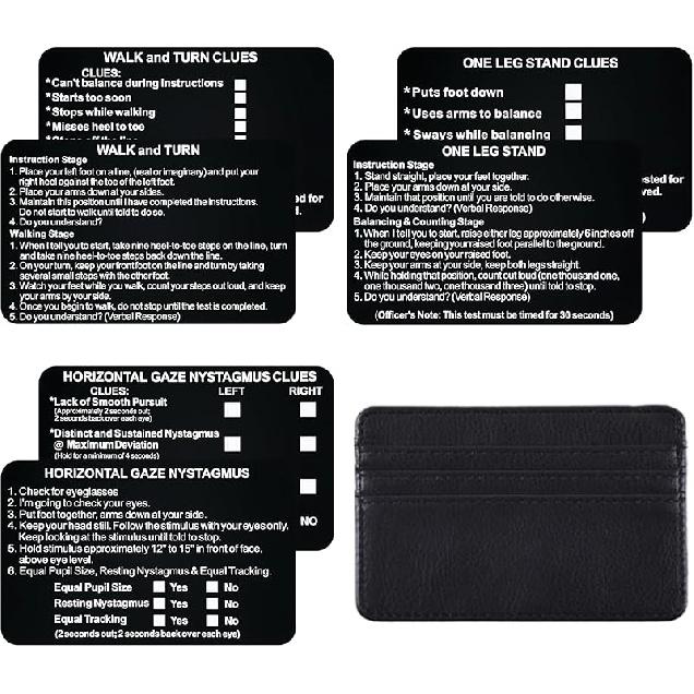 3PCS/Set SFST Thick Card SFST Card Standardized Field Sobriety Test Card with Wallet, Black Metal SFST Bend-Resistant Card SFST Instruction Card black-3pcs