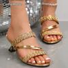 Luxury Gold Crystal High Heels Women Sandals Slip On Plus Size42 Dress Shoes Summer Woman Kitten Heel Gladiator Sandalias Mujer