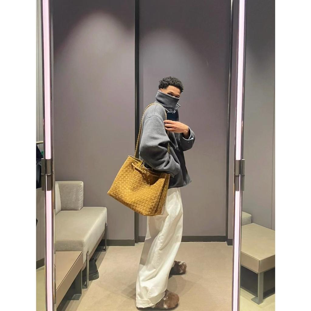 New women's bag frosted leather metal rope buckle leather woven niche simple large-capacity portable shoulder bag