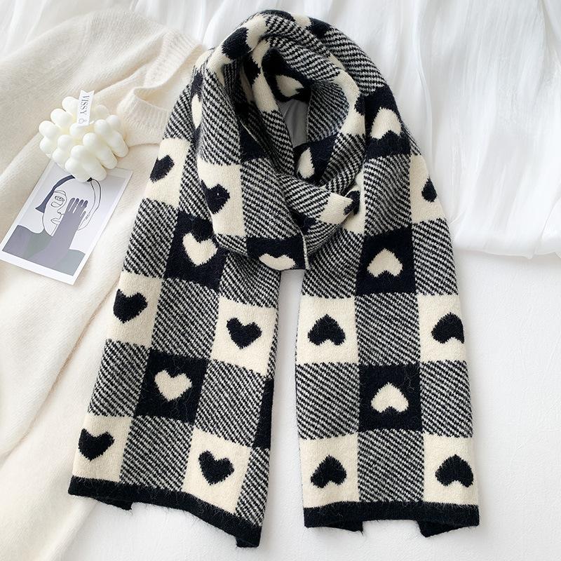 

Love Plaid Scarf Women s Winter Korean Version Soft Girl Japanese Versatile Ins Trend Thickened Warm Knitted Wool Scarf