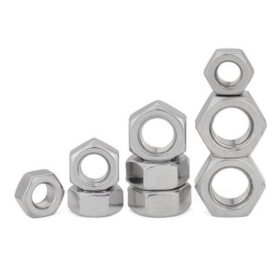 304 Stainless Steel Hex Nut, Right-Hand Thread, Natural Color, Sizes: M1.6-M12.