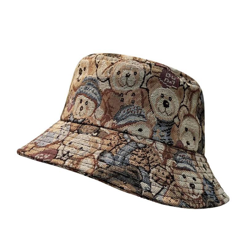Niedlicher Bären-Print Fischerhut Sommer Outdoor-Sportarten Reise Strand Angeln Sonnenhut Unisex Verstellbare Bucket Cap