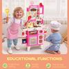 Pretend Play Kitchen Set With Realistic Lights And Sounds 104PCS Toy Kitchen Accessories For Boys And Girls Pink
