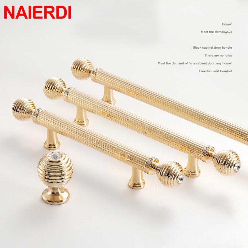 NAIERDI Crystal Glass Cabinet Handles Zinc Alloy Gold Knobs Black Kitchen Door Handle Drawer Cupboard Pulls Furniture Hardware
