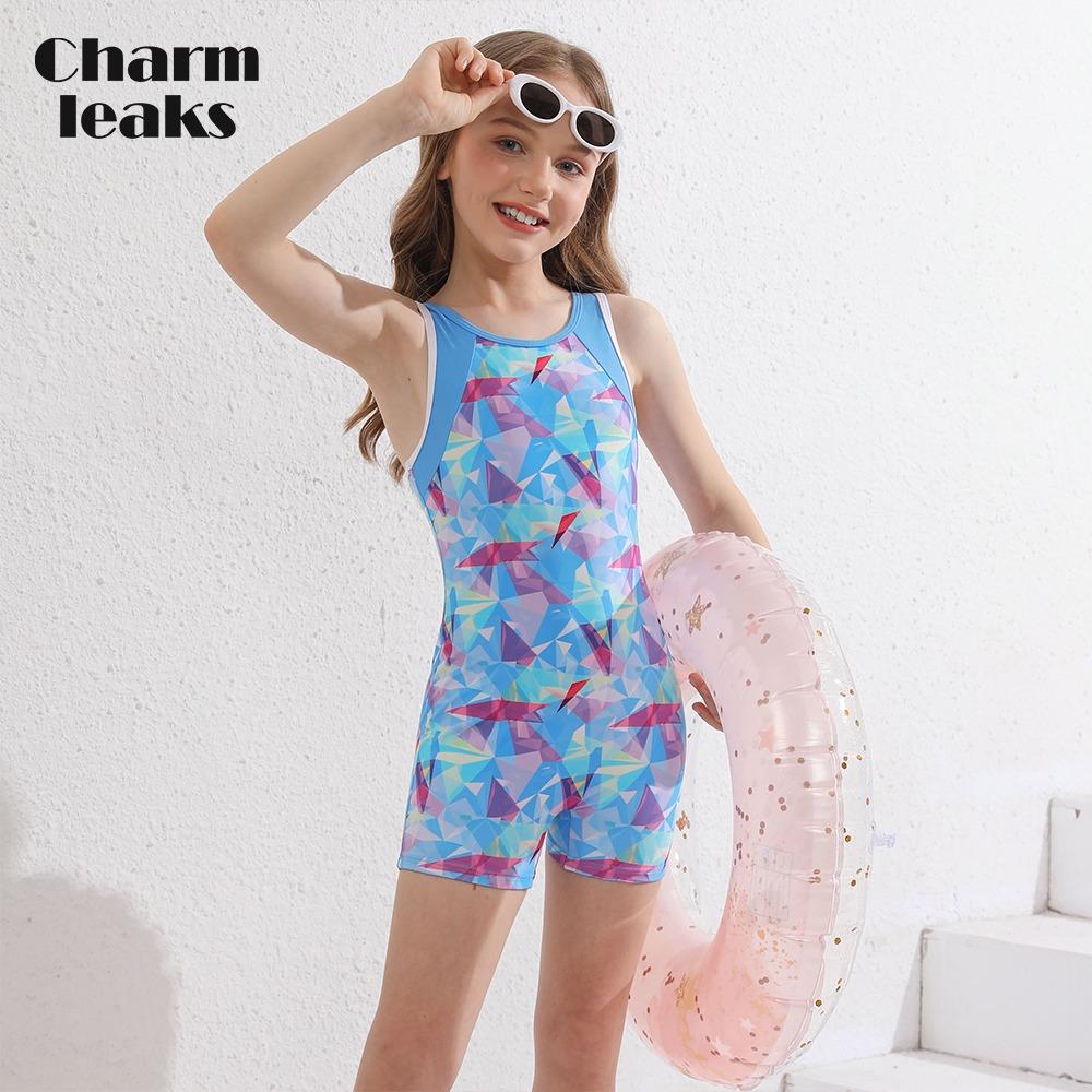 CHARMLEAKS Girls Swimsuit Size 7-16 Boyleg One Piece Athletic Bathing Suit Training Swimwear