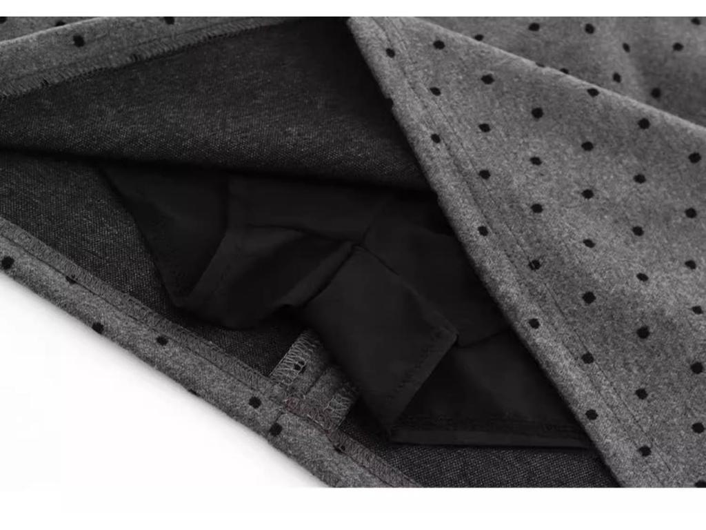 2025 Gray Slimming Plus Size Retro Woolen A-line Polka Dot Midi Skirt for Women - Autumn/Winter Collection
